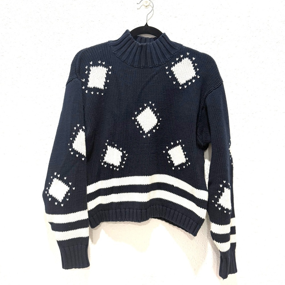 Liz Sport‎ vintage Navy and White Turtleneck Sweater S